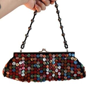 Vintage Far Nine Black Rainbow Button Beaded Strap Boho Y2K Bag Chain Strap